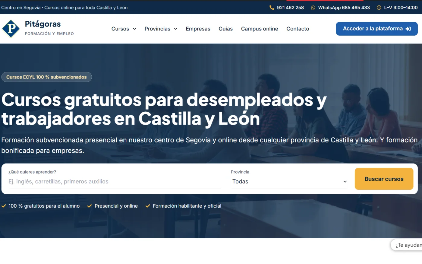 Proyecto web de Pitágoras Formación y Empleo (Segovia)